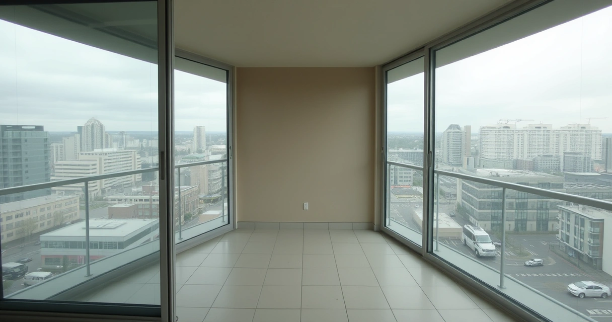 Sacada de apartamento fechada com vidro em todos os lados, vista de dentro